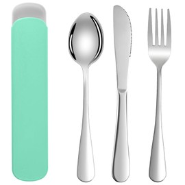 Travel Cutlery Set with Case, Travel Cutlery Set, Cutlery Set for 1, Portable Travel Cutlery, Stainless Steel Cutlery Set Travel for Outdoor Travel Picnic Office School Lunch Box - Green