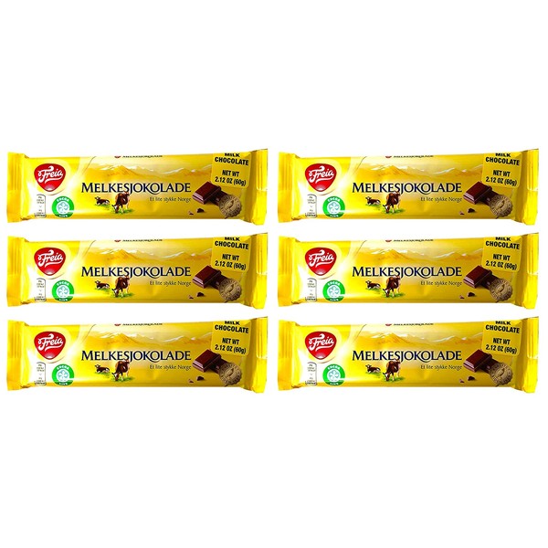 Freia Milk Chocolate Bars From Norway - 2.12 Ounce (60 grams) Each - Pack of 6