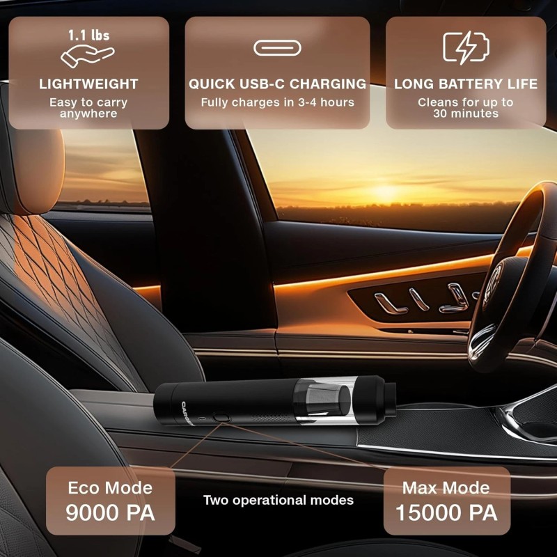 CARGEM 2-in-1 Cordless Vacuum Blower Handheld Air Duster Rechargeable Car