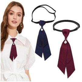 NiceYnn 2pcs Women Pre-Tied Pearl Bowtie, Adjustable Elastic Collar Necktie Elegant Detachable Bowknot Ribbon Bow Tie for Wedding Banquet Party Ball Club Girl Lady Suit Uniform Shirt Blue Red
