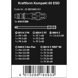 Wera 05051043001 Tool Set, Kraftform Kompakt 60, ESD Antistatic Protection, 17-Piece Set