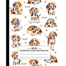 Composition Notebook: Beagle Notebook for Kids, Teens, and Adults 7.5 x 9.25 Wide Ruled | Cute Watercolor Beagles