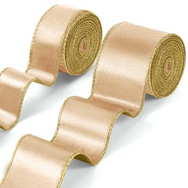 Riceshoot 2 Rolls Christmas Velvet Ribbon 1.5, 2.5 Inch Wide Velvet Wired Ribbon with Gold Edge for Christmas Tree Decoration Gift Wrapping Bow DIY Crafts Decoration, Total 20 Yards (Black, Gold)
