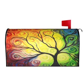 Duduho Colorful Rainbow Tree of Life Branch Mailbox Cover Magnetic Mailbox Wraps Post Box Cover Décor 21x18 in