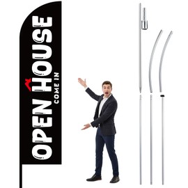 SmoothNovelty Open House Flag 15 ft with Flag Pole Ground Stake Double Sided "open House" Swooper Feather Sign Banner for Real Estate Agents Businesses Opening