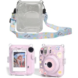 Jectse para Funda Mini 12, Funda Protectora para Cmara Instantnea con Correa para el Hombro y Pegatina, Funda Protectora Transparente para Cmara Instantnea Mini 12 (Azul)