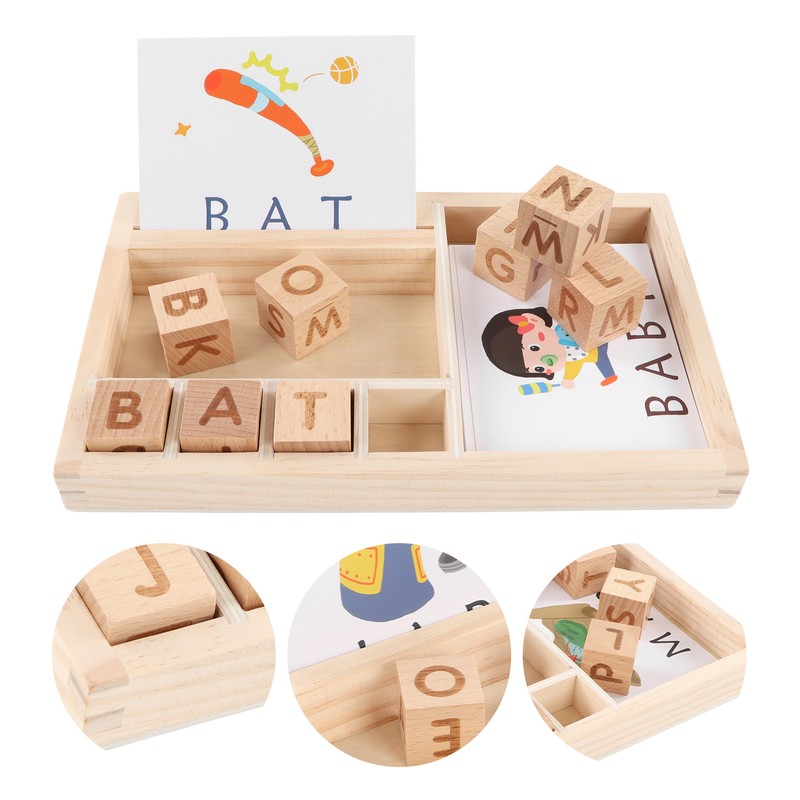 ABC Building Blocks English Letters 8 Blocks 30 Cards Wooden