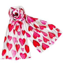 Evening Elegance Heart Scarves Valentine’s Day Mother’s Day Lined Hearts White - W460WH