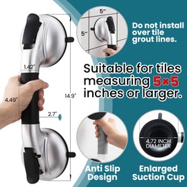 TAILI Grab Bars for Bathtubs and Showers, Shower Handles for Elderly Suction,Maximum 330lbs,Shower Grab Bar with Upgraded Rubber Suction Cups,Safety Grip for Senior, No Drilling Removable,Black