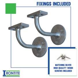 IRONTITE® 2X Satin Chrome Handrail Brackets, Heavy Duty Banister Rail Brackets, Suits Wood Or Metal Stair Banister Rails, Perfectly Finishing The Look of Your Hand Rail (2 Pack)