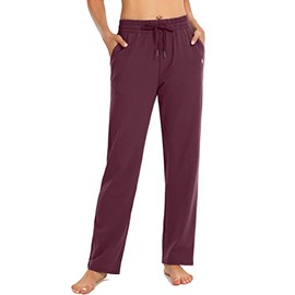 SANTINY Women's Cotton Sweatpants Yoga Lounge Casual Pants Open Bottom Sweat Pants for Women with Pockets (Wine_S)