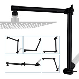 G-Promise 16 Inch Shower Head Extension Arm, Solid Brass Height & Angle Adjustable Extender, Rise or Lower Rainfall and Fixed Shower Head (Matte Black)