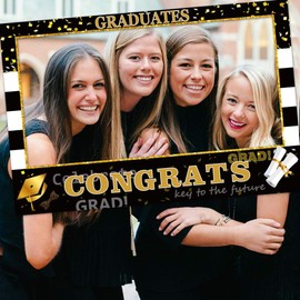 Tobbetter Graduation Photo Props Frame Black and Gold Large Size High School College Graduation Selfie Favors Decorations for 2023