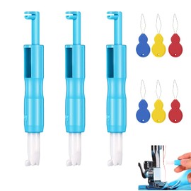 3 Pieces Sewing Machine Needle Threader, Automatic Threader, Fixed Needle Threading Aid Insert (Blue)