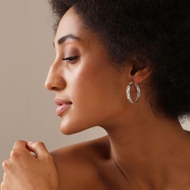 LeCalla 925 Sterling Silver Greek Key Hoop Earrings | Round Click-Top Lightweight Greek Key Wall Earring Hoops for Women 20MM