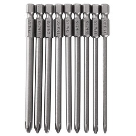 Mesee 9 Pieces Long Phillips Screwdriver Bit Set 1/4 Inch Hex Shank S2 Steel Cross Head Magnetic Screwdriver Bits Screw Driver Bits Drill Tool Accessory, 100mm Length