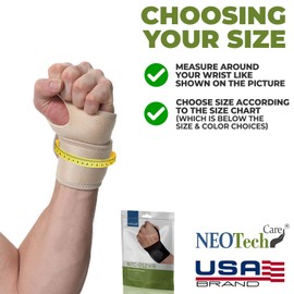 NeoTech Care Wrist Band - Elastic & Breathable Fabric - Adjustable Compression Strap - Men, Women, Right or Left - Support Wrap for Protection or Sports (Beige Color, Size L, 1 Unit)