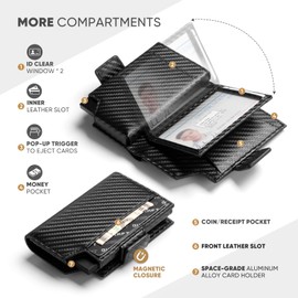 DUGRAFT Card Holder, Wallet with Coin Pocket, Magnetic Closure, RFID Blocking Pop Up Cards with ID Window and Money Organiser, Black (B) Minimalist, Black, Minimalist, Cf Black, Vintage