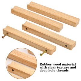 Rapidbok Pack of 4 Furniture Handles, Solid Wood Furniture Handles, Modern Simple Drawer Handles, Cabinet Handles Wood with Mounting Screws, for Kitchen, Chest of Drawers, Cabinet, Hole Spacing 128 mm