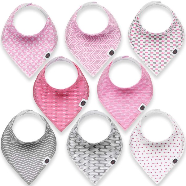 Pack of 8 Pink Bandana Drool Dribble Bibs for Babies - New Baby Shower Gifts - Baby Clothes- 100% Organic Cotton for Girls