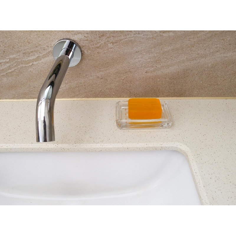 Clear Glass Soap Dish, Heavy Soap Holder for Bathroom, Sink