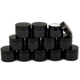 Vivaplex, 12, Black, 1 oz, Round Glass Jars, with Inner Liners and black Lids