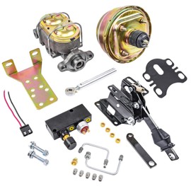 iiLentes 8" Universal Dual Power Brake Booster Conversion Kit with 1" Prop Chrome Brake Booster Master Cylinder Compatible with Ford Truck 1957-1972 disc/drum brakes
