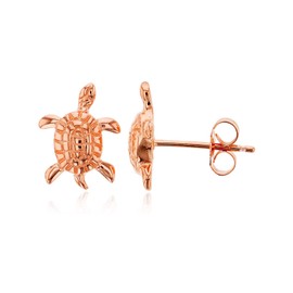 Rose Gold Plated 925 Sterling Silver Polished Sea Turtle Stud Earrings for Women | 12.5mm Gold Plated Hypoallergenic Studs