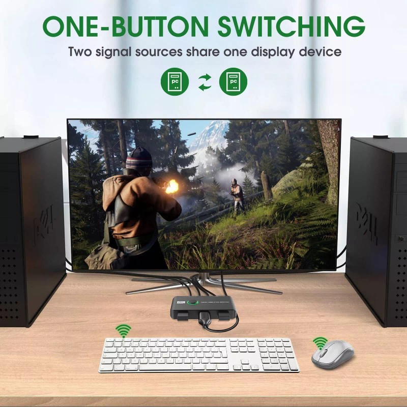 Jancane 4K KVM Switch HDMI 2 Port Box, USB HDMI