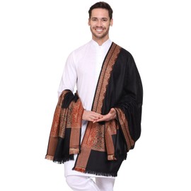 Weavers Villa Men's Woven Acro Wool Gents Shawls, Muffler, Stoles for Men (Black)