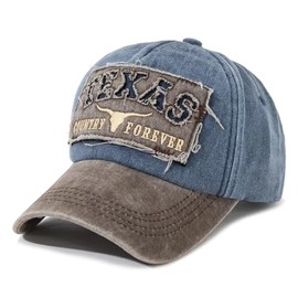 Sporty Vintage Western Style Texas Cowboy Rodeo Distressed Baseball Cap, Navy / brown