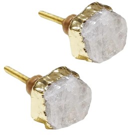 Serein Wellness Clear Quartz Geode Cabinet Rock Knob Healing Crystal Set of 2 Decorative Gold Plated Knobs Drawer Cupboard Handle Pulls for Wardrobe Dresser Closet Home Kitchen Hardware (2 PCS)