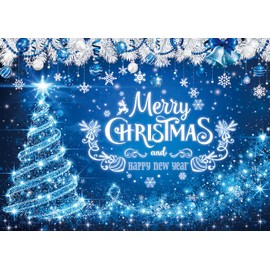Blue Merry Christmas Backdrop Winter Silver Glitter Bokeh Snowflake Christmas Tree Photography Background for Xmas New Year Family Holiday Party Decoration Banner (6X4)