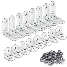 Teenitor 16 Pcs Corner Bracket - 8 Pack 40x40mm + 8 Pack 20x20mm 90 Degree Right Angle Brackets Fastener Stainless Steel L Shaped Corner Braces with 48 Pcs Screws Brace Corner Steel Joint Silver