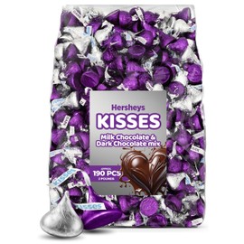 Kisses Mix - Milk Chocolate & Dark Chocolate, 2 lb Bulk Candy Bag (Approx. 190 Pieces), Purple and Silver Foils, Perfect for Weddings, Parties, Dessert Tables, and Candy Buffets