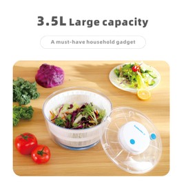 Subbuteo Electric Salad Spinner 4Qt – Rechargeable Lettuce Washer & Vegetable Dryer with 2+ Month Battery Life, Type-C, Detachable Parts, Spin Dry Kitchen Gadget for Greens Herbs Berries