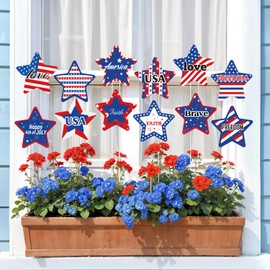 TagreSpike 12 Pcs 4th of July Decorative Graden Stakes, Patriotic Star Planter Stakes American Flag Yard Sign for Planter Pot Walkway Lawn Independence Day Outdoor Decor