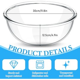 Komphy 6 Quart Glass Mixing Bowls, Large Glass Salad Serving Bowl, Clear Salad Cooking Bowls for Kitchen Baking, Prepping Serving, Storage and Microwave Safe