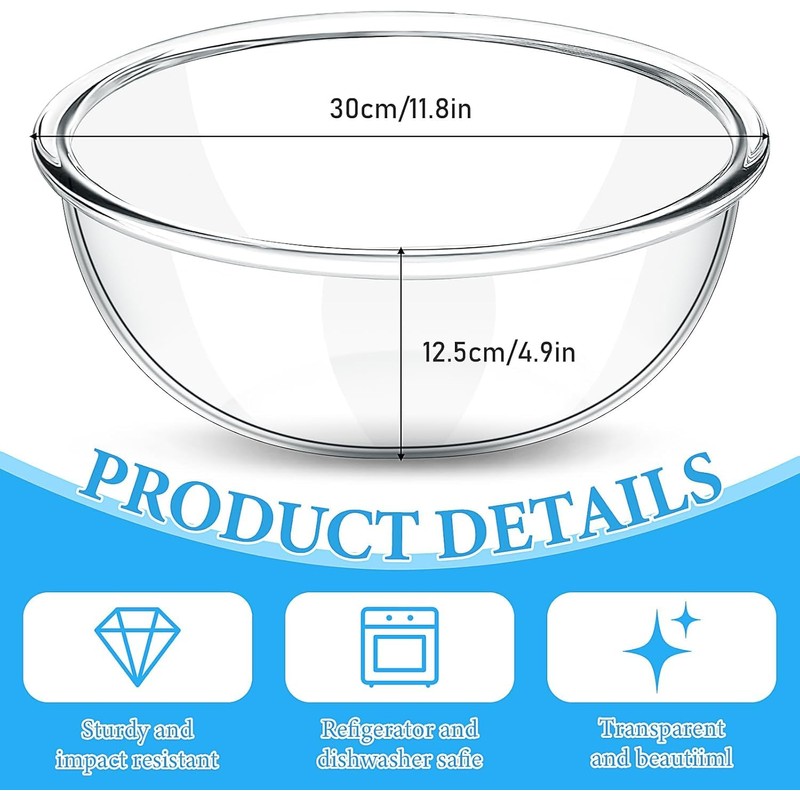 Komphy 6 Quart Glass Mixing Bowls, Large Glass Salad Serving