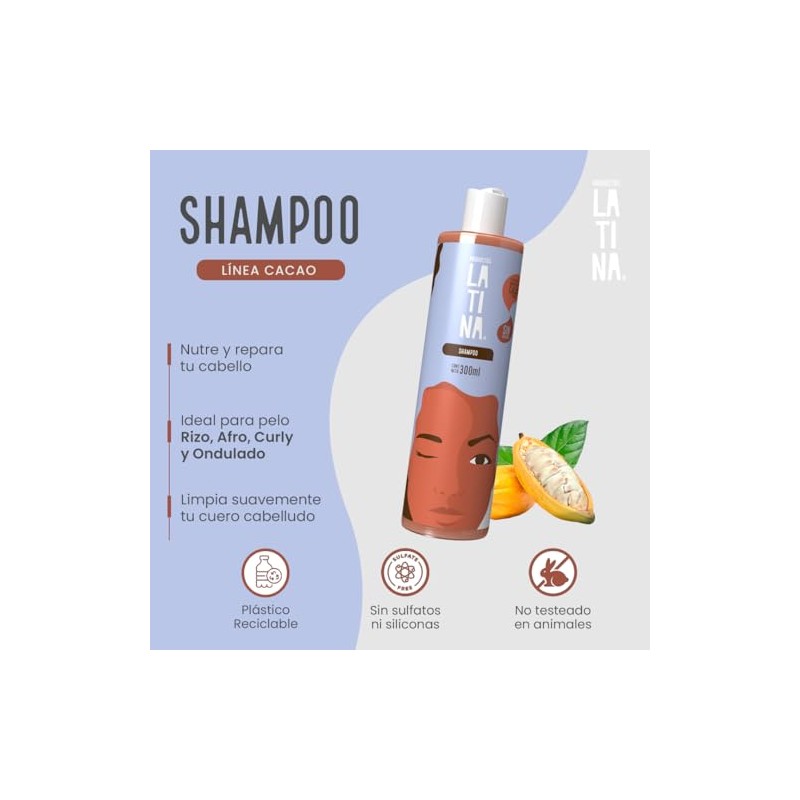 LATINA Shampoo Cacao - Nutri-Reparador Shampoo Sin Sulfatos y Parabenos