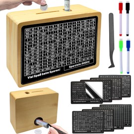KIKVTER Wooden Money Box, Money Box with Counter, Money Box with Numbers, Money Box for Checking, Piggy Bank with Savings Target, Money Box €500 €1,000 €2,000 €3,000 €5,000 €10,000 Euro, No Assembly