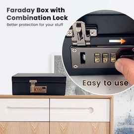 Daily Treasures Faraday Box With Combination Lock,Signal Blocker Box for Car Keys(7-9 Keys Capacity),Large RFID Blocking Box,Leather Anti-Theft Keyless Fob Protector,Keyless Car Key Signal Blocker Box