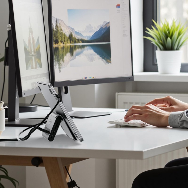 PULWTOP USB C Docking Station Dual 4K Monitor for MacBook