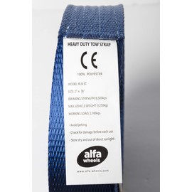 HiGear 2in 30ft Blue Tow Strap 6.5 Ton Polyester Rope with 2 Loops 14,000lb Towing Recovery 2x30 by Alfa Wheels (Blue, 2x30)