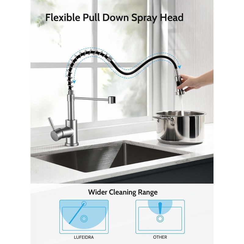 Kitchen Faucet with Pull Down Sprayer, High Arc Single Hole