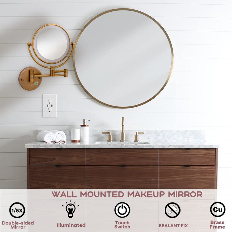RECKODOR Hardwired Bathroom Wall Mounted Makeup Mirror with Lights and