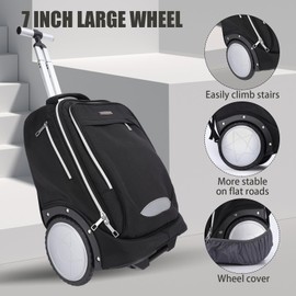 Backpack with Wheel,Rolling Backpack with Double Reinforce Telescoping Handle and Laptop Compartment,Travel Backpack with 7 Inch Large Wheels Easy Going Up and Down Staircase for Business Travel Black