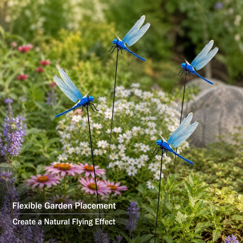 12-Pack Blue Dragonfly Garden Decorations – Realistic Clip-On Outdoor Accents