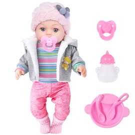 dollbie 12 Inch Baby Doll - 12" Lifelike Baby Doll with 3-Piece Outfits, 4 Accessories & Feeding Playset - Realistic Rosy Cheeks & Blue Eyes, for Kids