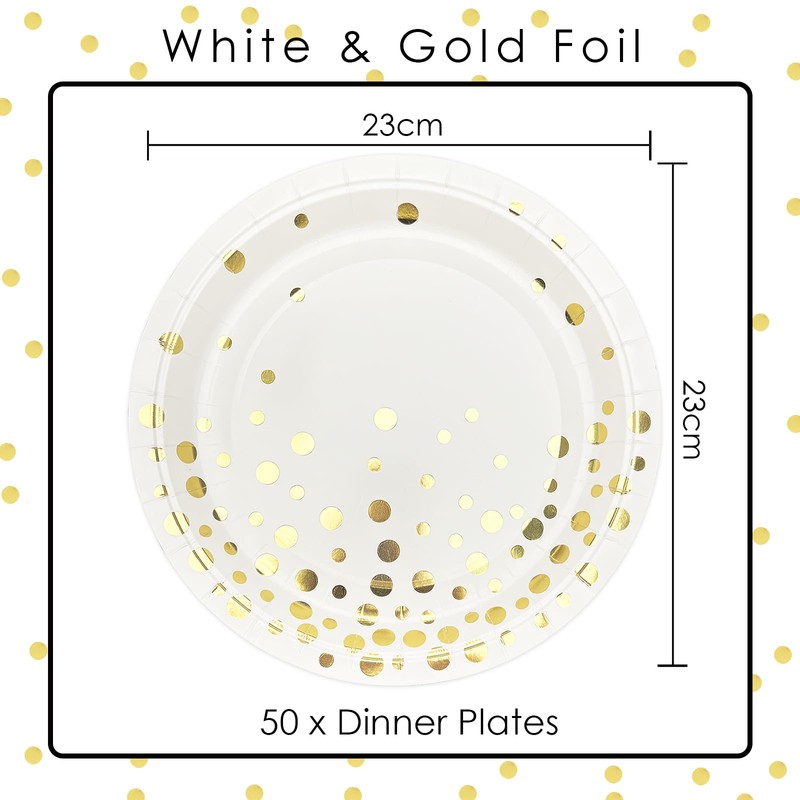 ZVK Gold Party Paper Plates, Pack of 24 White 18cm